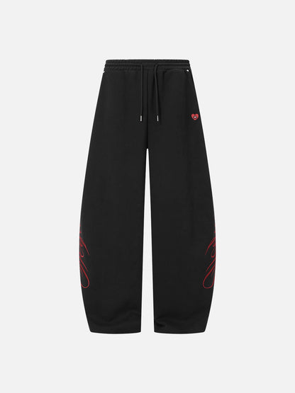 Black script embroidery baggy joggers