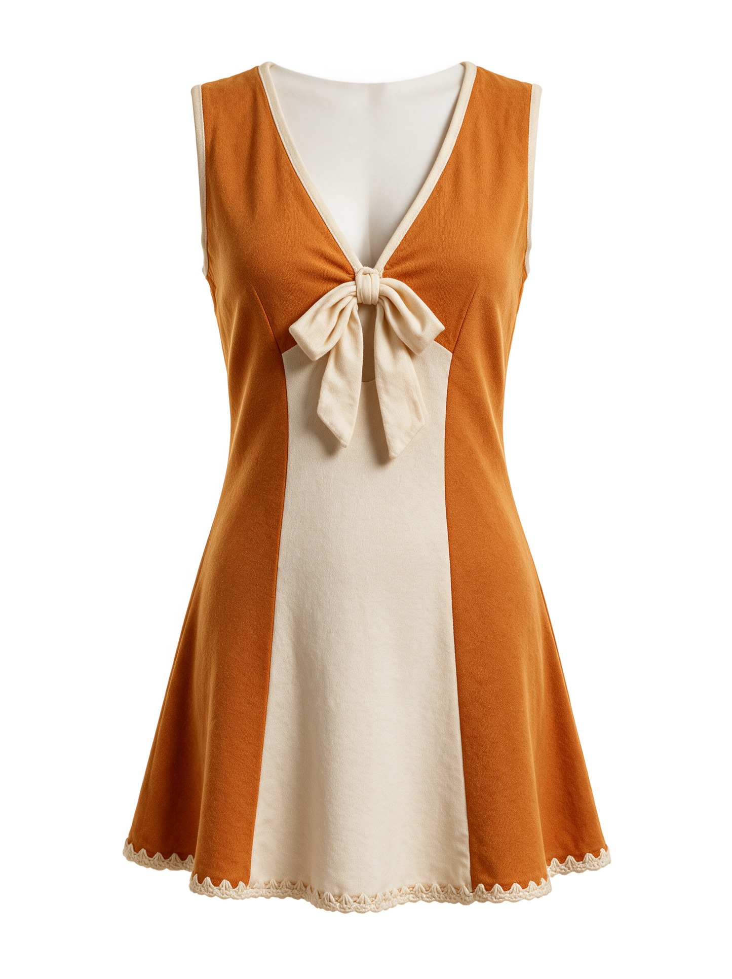 60s mod orange and cream colorblock mini dress