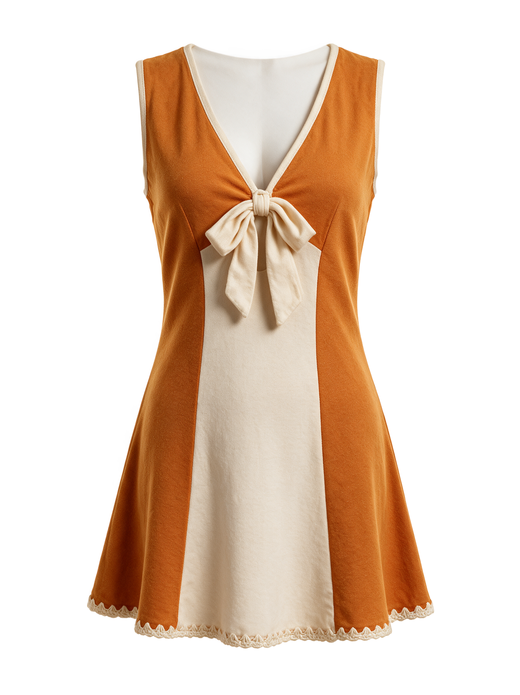60s mod orange and cream colorblock mini dress