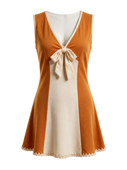 60s mod orange and cream colorblock mini dress